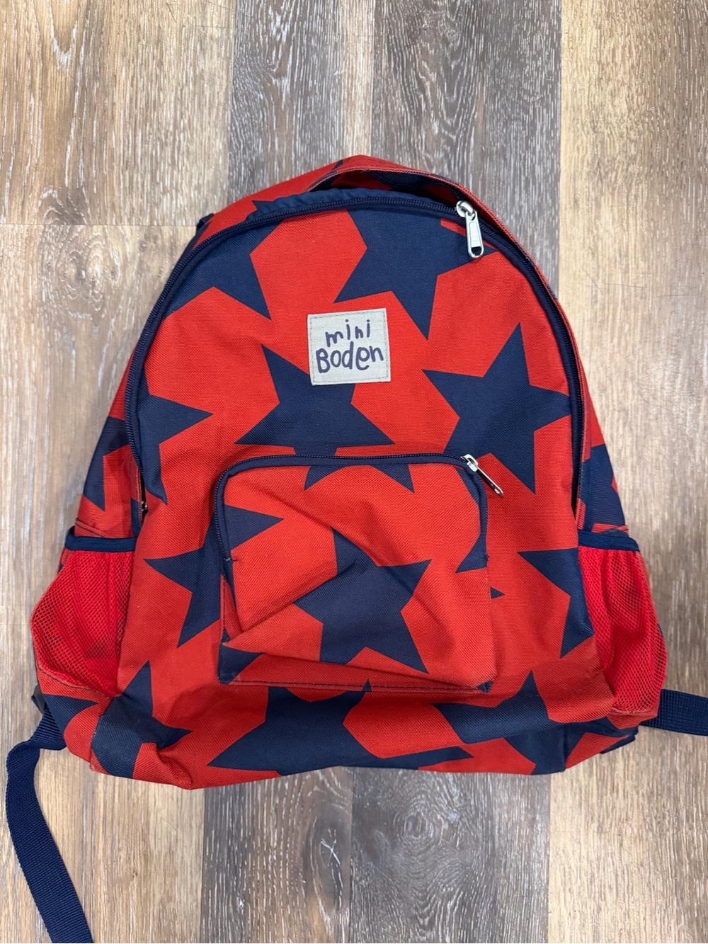 Mini Boden Red and Navy Star Pattern Backpack full size bag